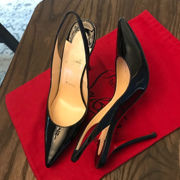 black patent slingback pumps